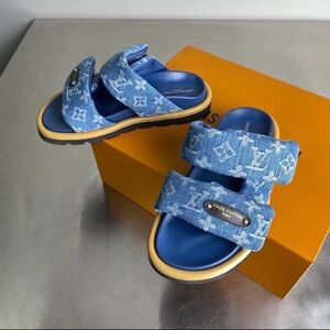 Louis Vuitton Women Blue Monogram Denim Slide Sandals